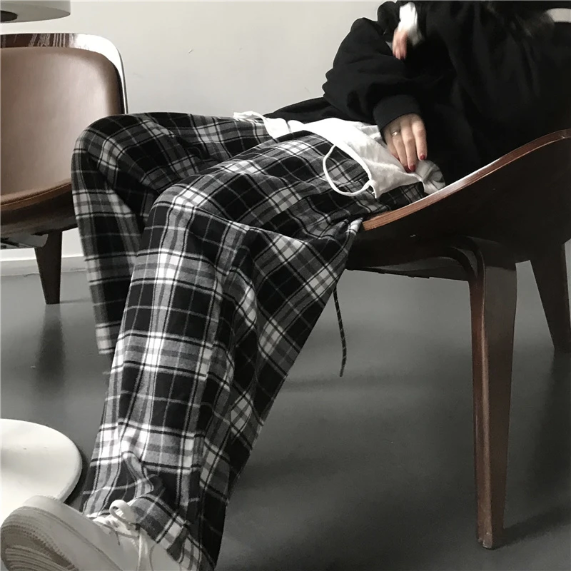 Harajuku Streetwear Plaid Wide-Leg Pants - 4