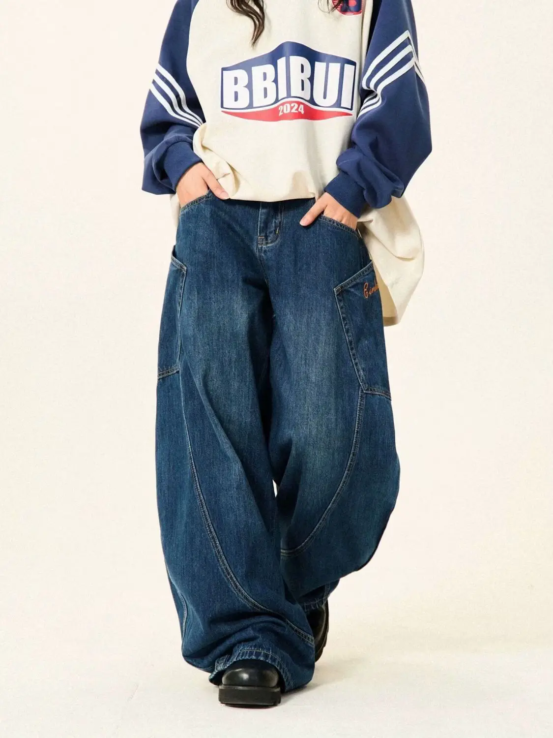 HOUZHOU Vintage Y2k Baggy Jeans Women Hip Hop Grunge Blue Denim Trousers Oversized American Retro Street Gothic Pants Aesthetics
