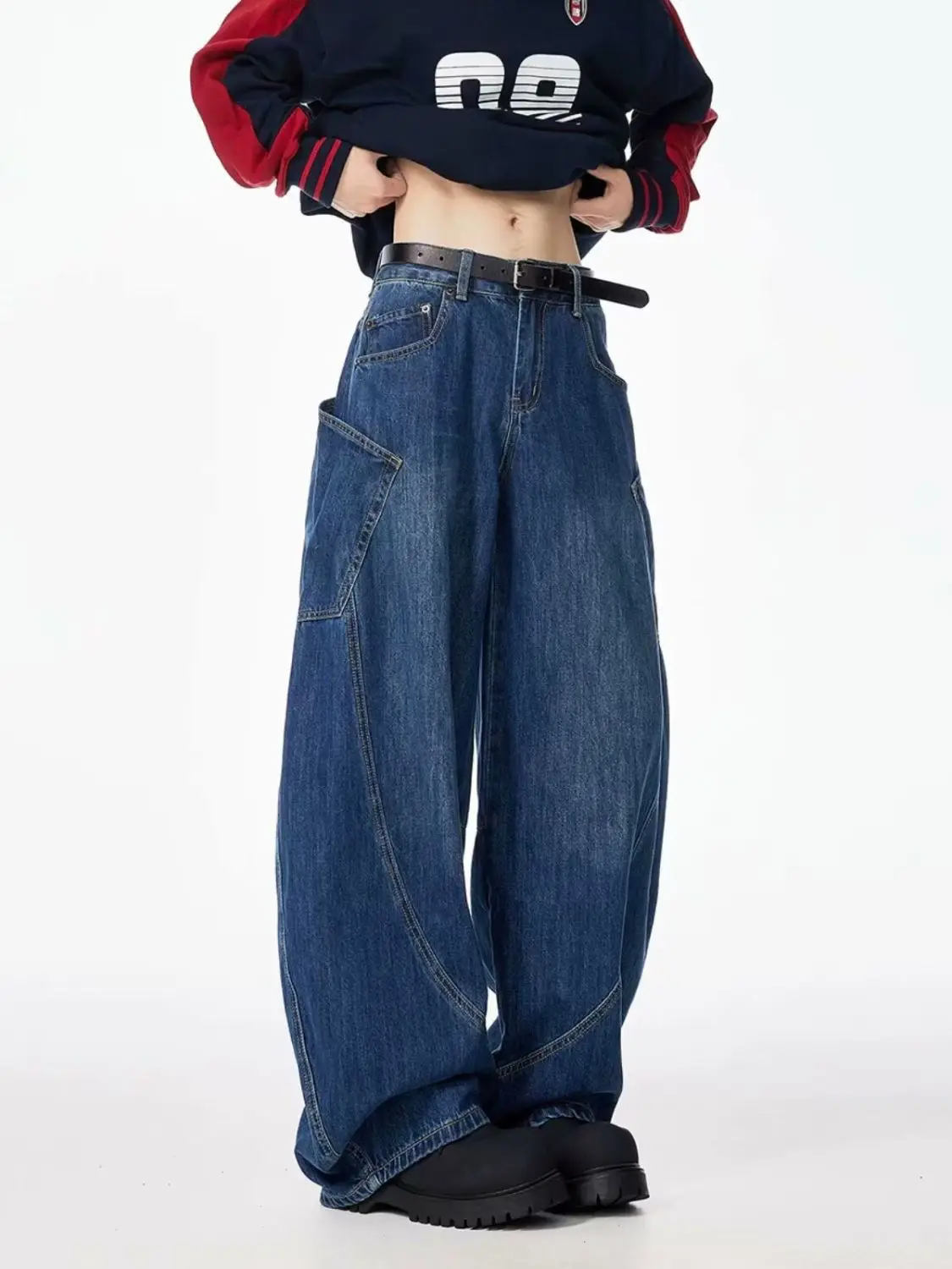 HOUZHOU Vintage Y2k Baggy Jeans Women Hip Hop Grunge Blue Denim Trousers Oversized American Retro Street Gothic Pants Aesthetics