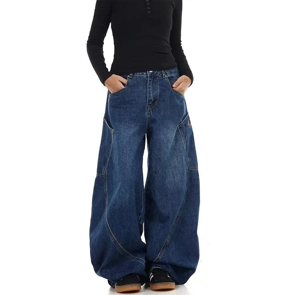HOUZHOU Vintage Y2k Baggy Jeans Women Hip Hop Grunge Blue Denim Trousers Oversized American Retro Street Gothic Pants Aesthetics