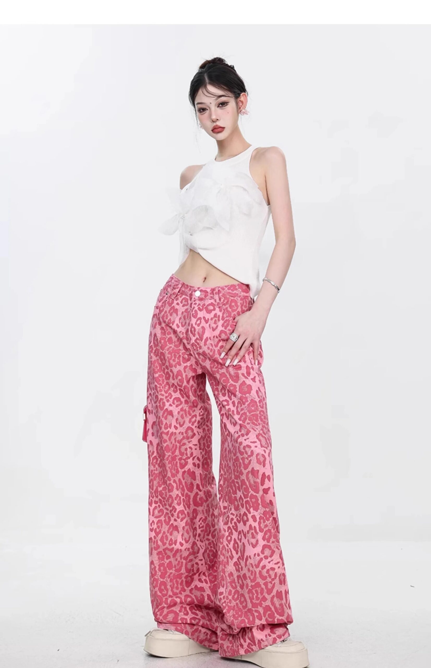 Y2K Kawaii Leopard-Print Wide-Leg Pants - 17