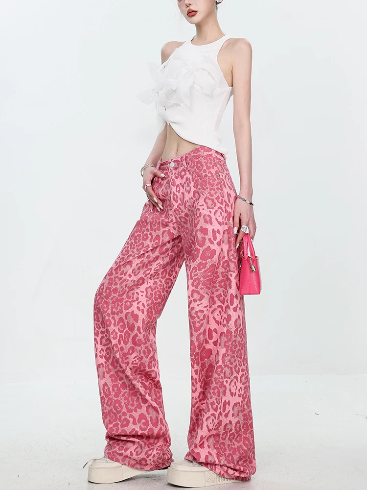 Y2K Kawaii Leopard-Print Wide-Leg Pants - 11