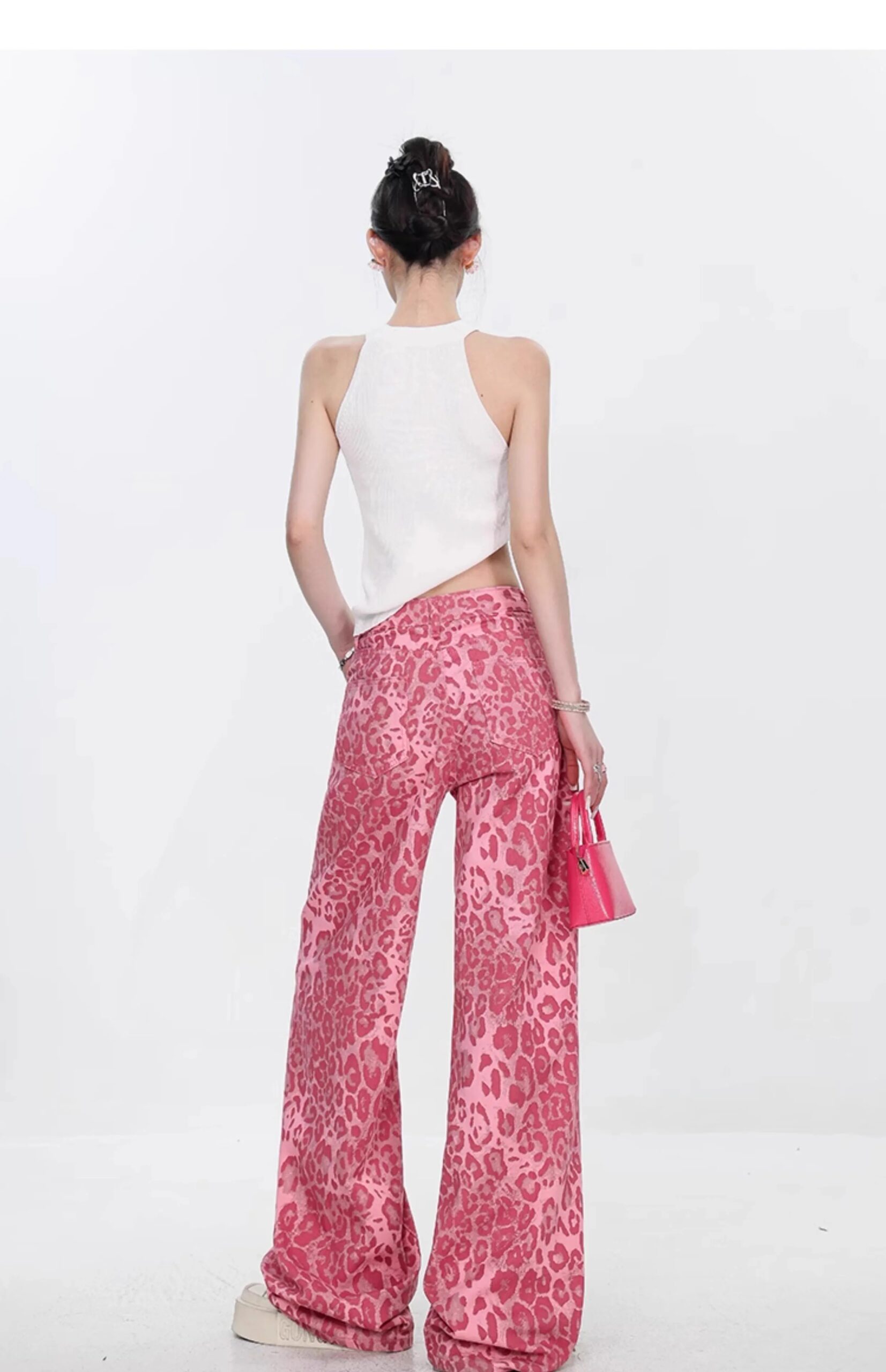 Y2K Kawaii Leopard-Print Wide-Leg Pants - 16