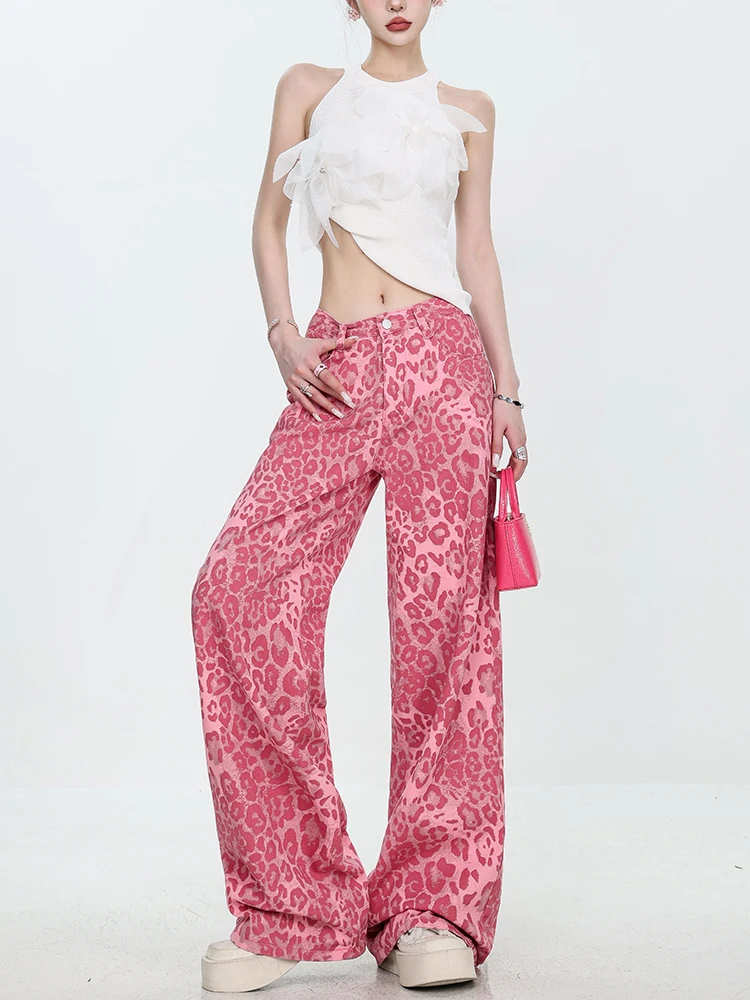 Y2K Kawaii Leopard-Print Wide-Leg Pants - 8