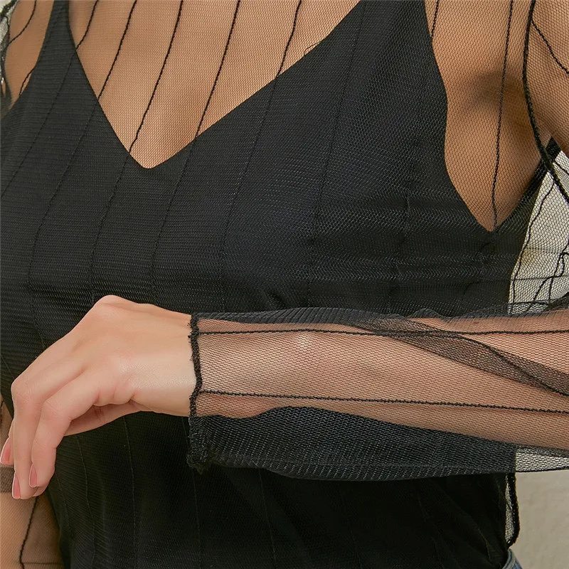 Grunge Streetwear Star-Print Sheer Top - 8