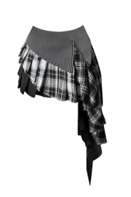 Women's Patchwork A-line Skirt Vintage 90s Aesthetic Streetwear Y2k Long Oversize Skirt Harajuku Korean Skirts Emo 2000s Clothes