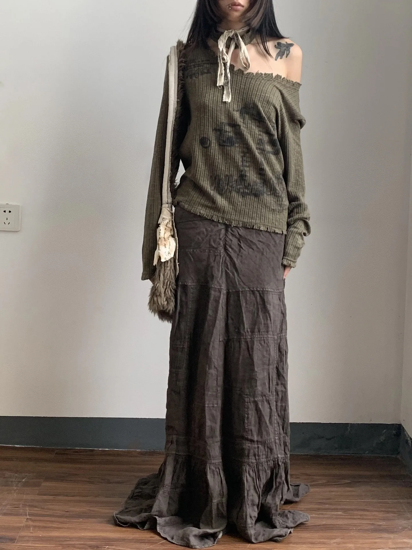 Top asymétrique côtelé Grunge Streetwear - 4