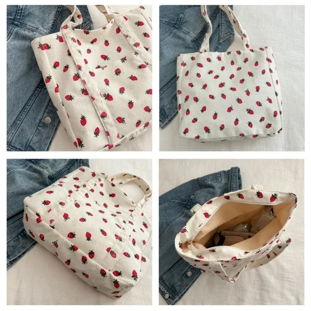 Kawaii Strawberry Print Tote Bag - 4