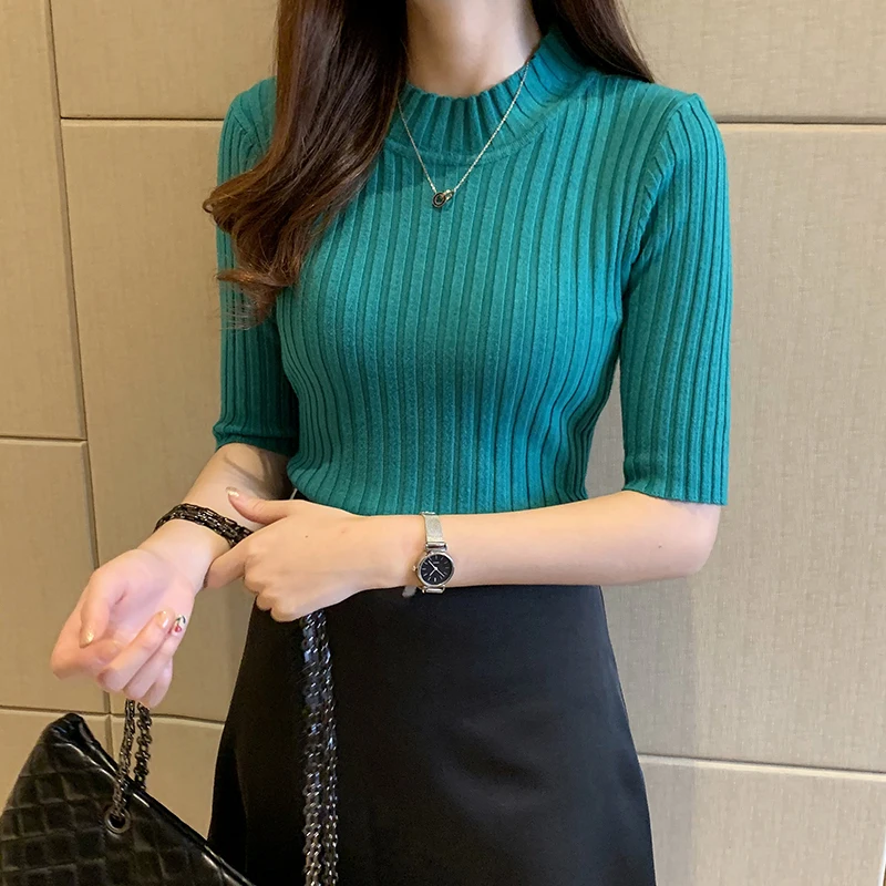 Minimalist Soft Girl Ribbed Short-Sleeve Turtleneck - 3 Minimalist Soft Girl Ribbed Short-Sleeve Turtleneck - 3