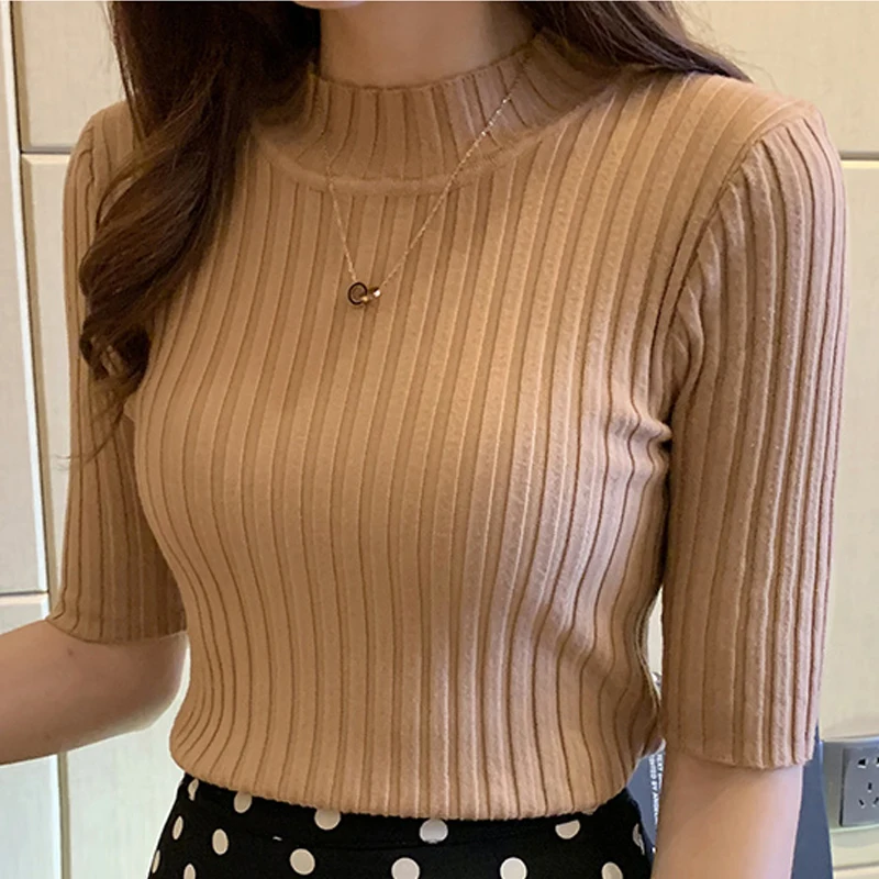 Minimalist Soft Girl Ribbed Short-Sleeve Turtleneck - 2 Minimalist Soft Girl Ribbed Short-Sleeve Turtleneck - 2