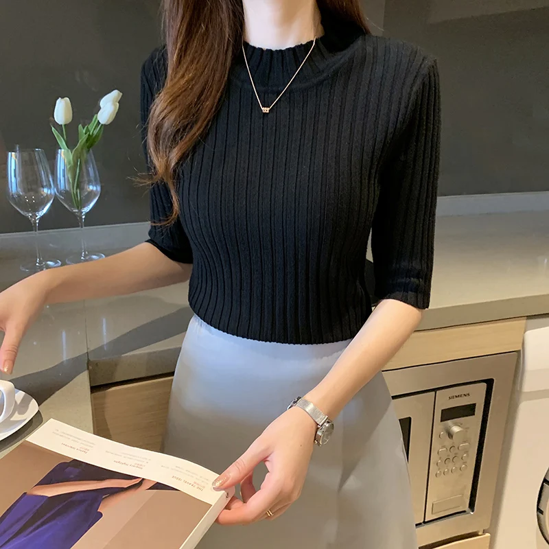 Minimalist Soft Girl Ribbed Short-Sleeve Turtleneck - 6 Minimalist Soft Girl Ribbed Short-Sleeve Turtleneck - 6