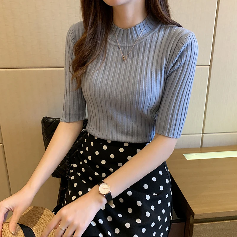 Minimalist Soft Girl Ribbed Short-Sleeve Turtleneck - 4 Minimalist Soft Girl Ribbed Short-Sleeve Turtleneck - 4