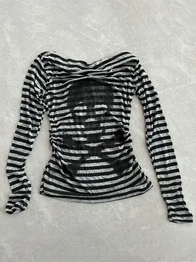 Cyber Grunge Asymmetrical Striped Off-Shoulder Top - 3 Cyber Grunge Asymmetrical Striped Off-Shoulder Top - 3