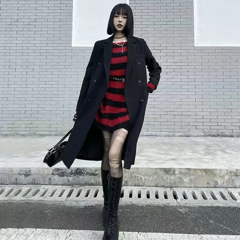 Grunge Y2K Distressed Striped Knit Sweater - 6 Grunge Y2K Distressed Striped Knit Sweater - 6