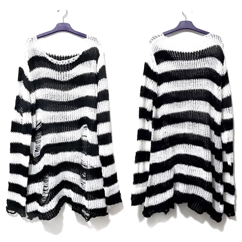 Grunge Y2K Distressed Striped Knit Sweater - 12 Grunge Y2K Distressed Striped Knit Sweater - 12