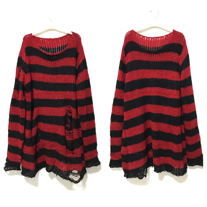 Grunge Y2K Distressed Striped Knit Sweater - 11 Grunge Y2K Distressed Striped Knit Sweater - 11