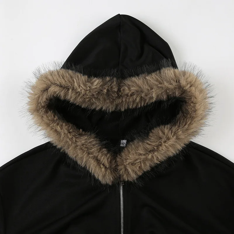 Cyberpunk Alt Oversized Faux-Fur Trim Hooded Jacket - 5 Cyberpunk Alt Oversized Faux-Fur Trim Hooded Jacket - 5