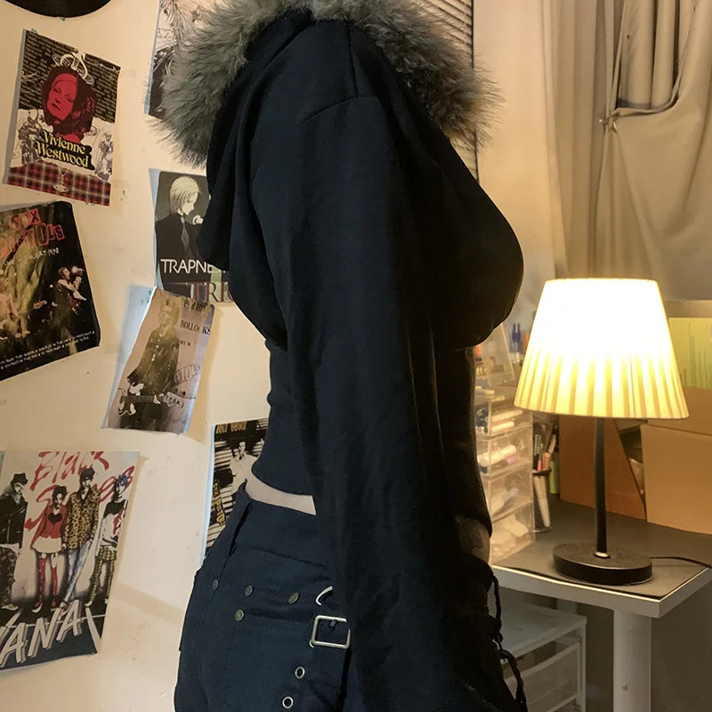 Cyberpunk Alt Oversized Faux-Fur Trim Hooded Jacket - 17 Cyberpunk Alt Oversized Faux-Fur Trim Hooded Jacket - 17