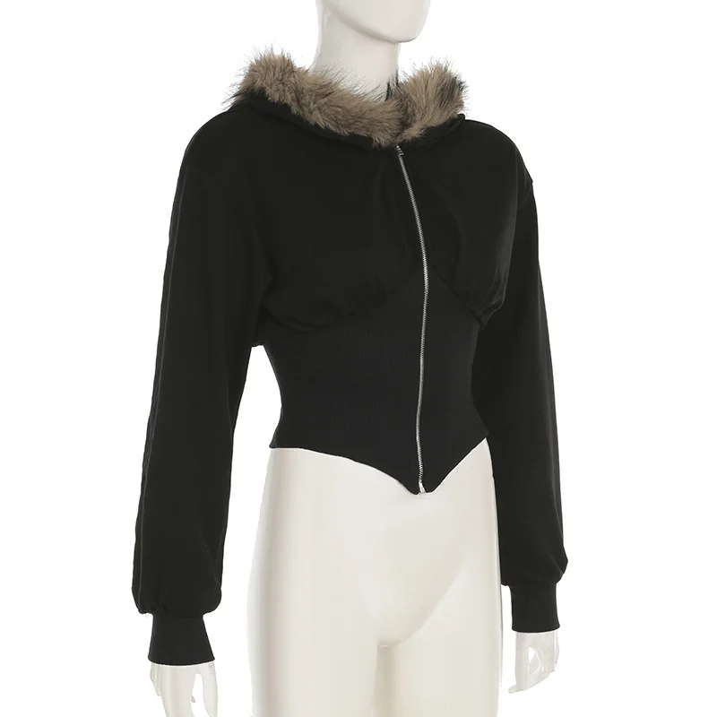 Cyberpunk Alt Oversized Faux-Fur Trim Hooded Jacket - 2 Cyberpunk Alt Oversized Faux-Fur Trim Hooded Jacket - 2