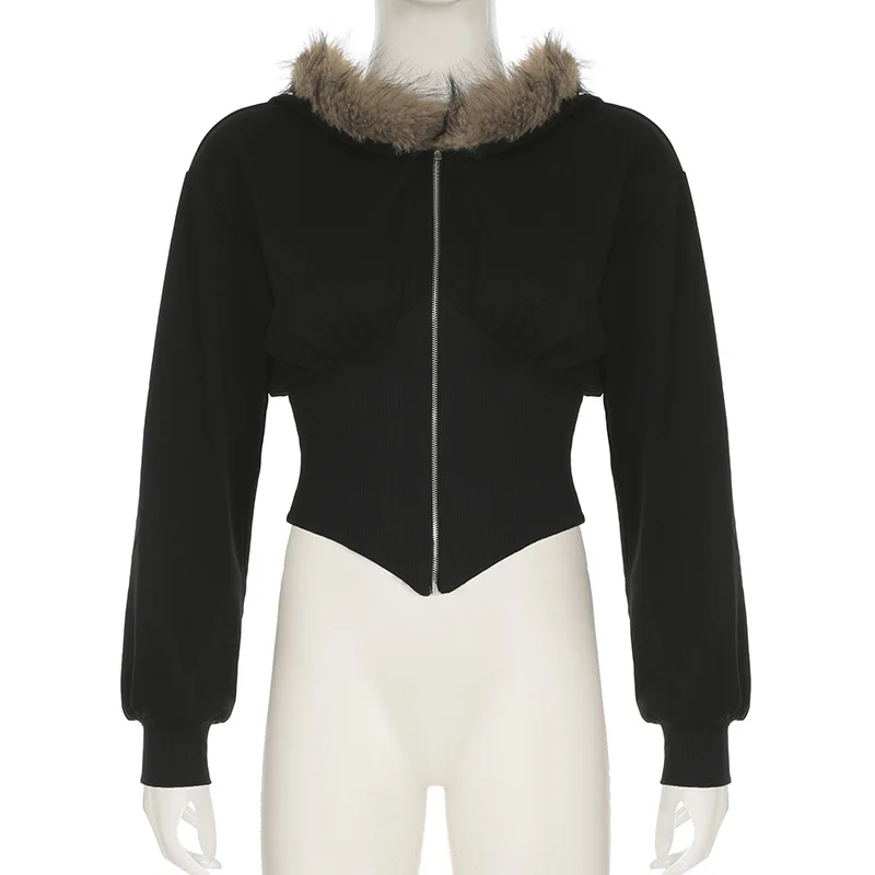 Cyberpunk Alt Oversized Faux-Fur Trim Hooded Jacket - 1 Cyberpunk Alt Oversized Faux-Fur Trim Hooded Jacket - 1
