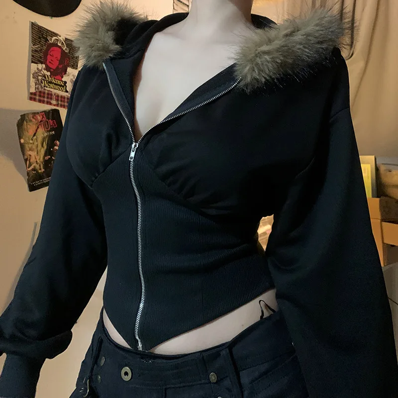 Cyberpunk Alt Oversized Faux-Fur Trim Hooded Jacket - 18 Cyberpunk Alt Oversized Faux-Fur Trim Hooded Jacket - 18
