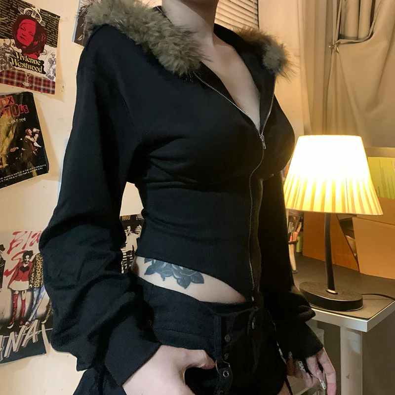Cyberpunk Alt Oversized Faux-Fur Trim Hooded Jacket - 16 Cyberpunk Alt Oversized Faux-Fur Trim Hooded Jacket - 16