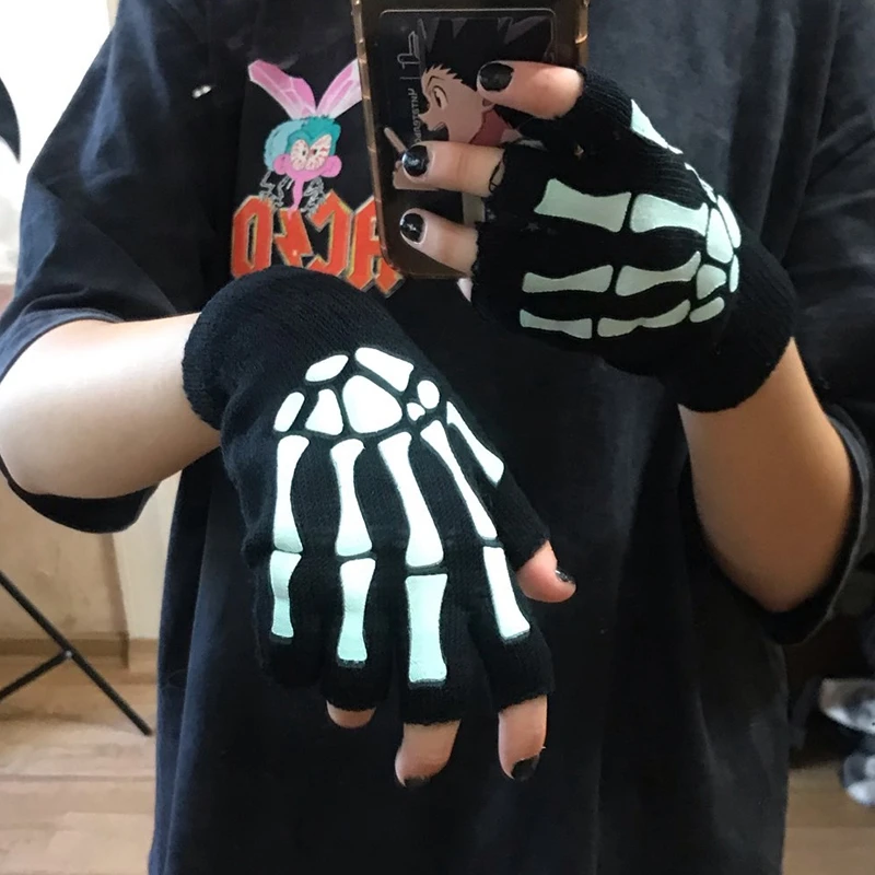 Gothic Cyberpunk Skeleton Fingerless Gloves - 2