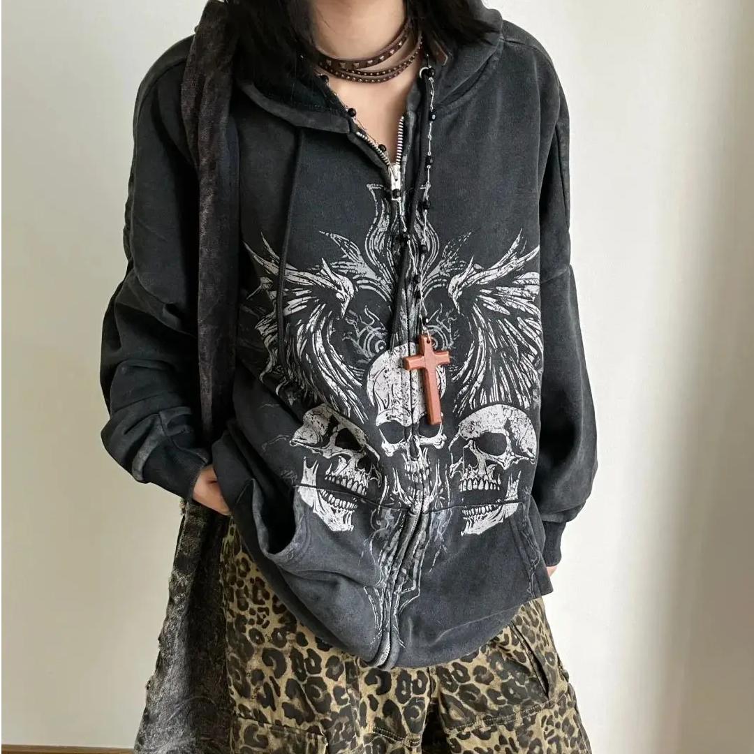 Gothic Punk Oversized Graphic Hoodie with Occult Imagery - 1 Gothic Punk Oversized Graphic Hoodie with Occult Imagery - 1