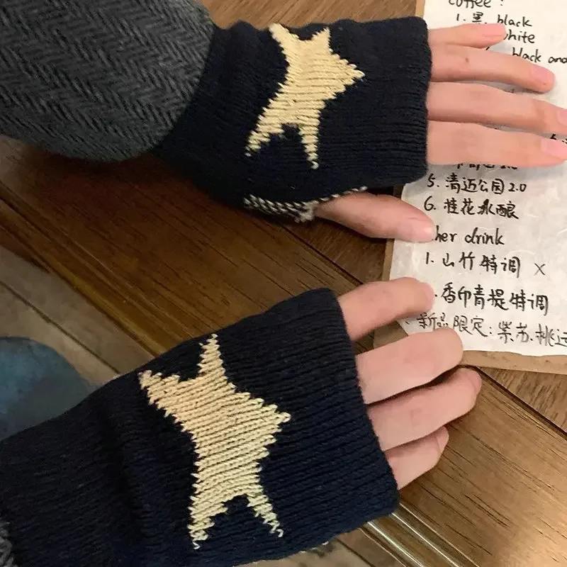 Gothic E-Girl Fingerless Star-Knit Mittens Gothic E-Girl Fingerless Star-Knit Mittens