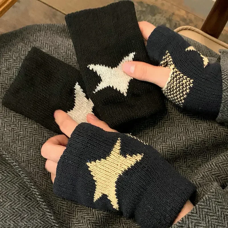 Gothic E-Girl Fingerless Star-Knit Mittens Gothic E-Girl Fingerless Star-Knit Mittens