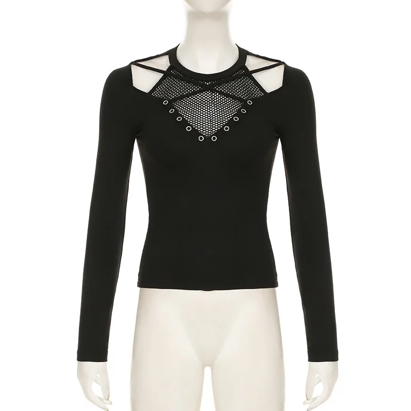 Cyberpunk Alt Mesh Cut-Out Long-Sleeve Top - 1 Cyberpunk Alt Mesh Cut-Out Long-Sleeve Top - 1