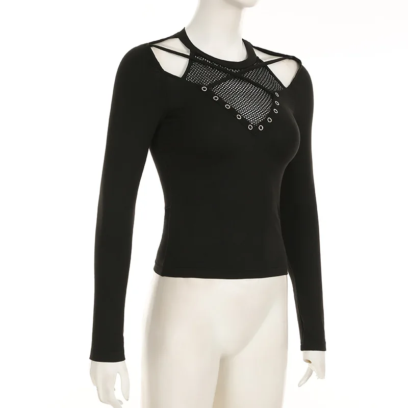 Cyberpunk Alt Mesh Cut-Out Long-Sleeve Top - 2 Cyberpunk Alt Mesh Cut-Out Long-Sleeve Top - 2
