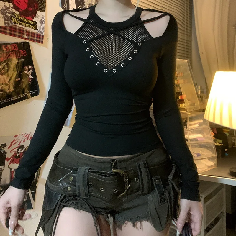 Cyberpunk Alt Mesh Cut-Out Long-Sleeve Top - 14 Cyberpunk Alt Mesh Cut-Out Long-Sleeve Top - 14