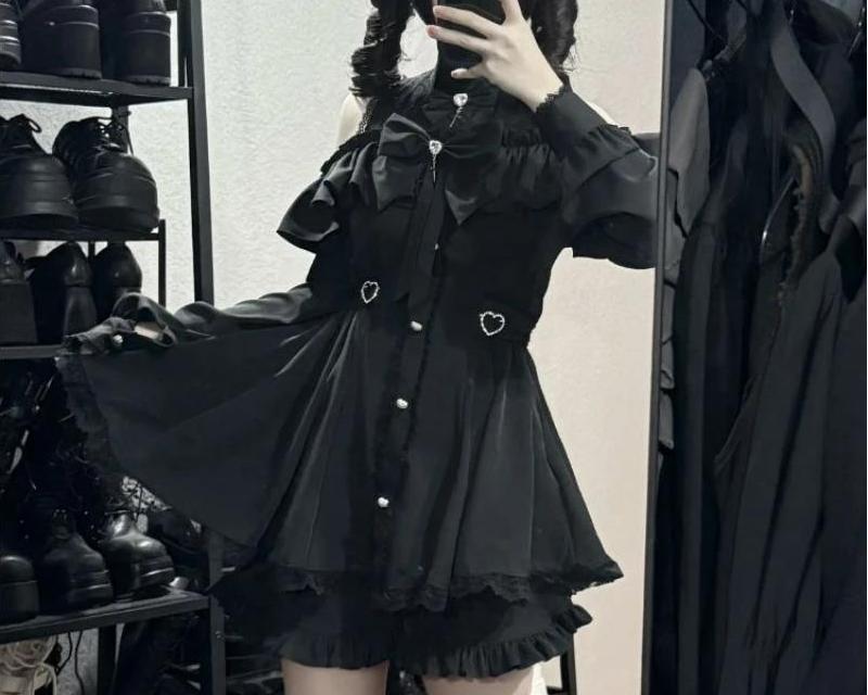 Gothic Lolita Ruffled Button-Up Dress with Attached Shorts - 2 Gothic Lolita Ruffled Button-Up Dress with Attached Shorts - 2