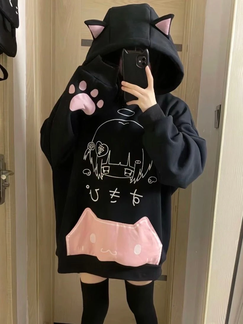 Kawaii Anime Cat-Ear Oversized Hoodie - 1 Kawaii Anime Cat-Ear Oversized Hoodie - 1