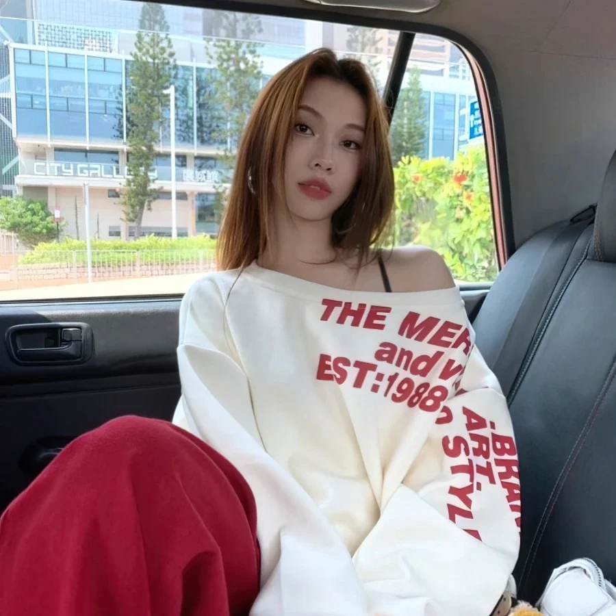 Y2K E-Girl Oversized Off-Shoulder Graphic Sweatshirt - 9 Y2K E-Girl Oversized Off-Shoulder Graphic Sweatshirt - 9