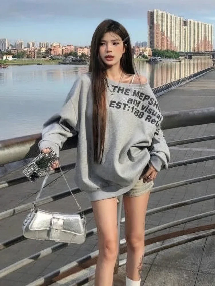 Y2K E-Girl Oversized Off-Shoulder Graphic Sweatshirt - 5 Y2K E-Girl Oversized Off-Shoulder Graphic Sweatshirt - 5