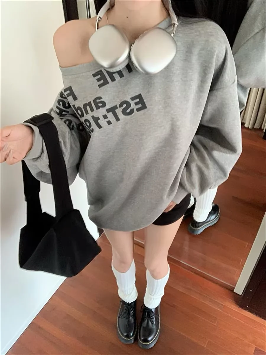 Y2K E-Girl Oversized Off-Shoulder Graphic Sweatshirt - 6 Y2K E-Girl Oversized Off-Shoulder Graphic Sweatshirt - 6