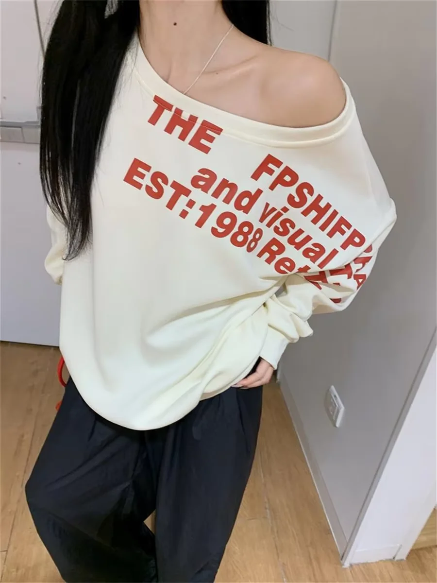 Y2K E-Girl Oversized Off-Shoulder Graphic Sweatshirt - 12 Y2K E-Girl Oversized Off-Shoulder Graphic Sweatshirt - 12