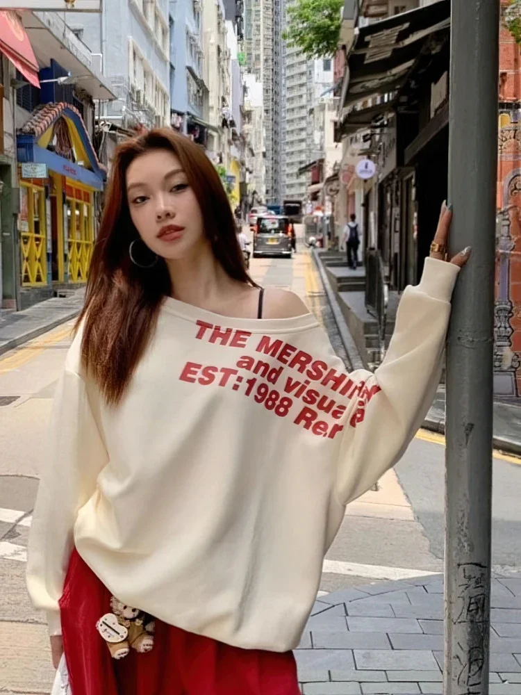 Y2K E-Girl Oversized Off-Shoulder Graphic Sweatshirt - 8 Y2K E-Girl Oversized Off-Shoulder Graphic Sweatshirt - 8