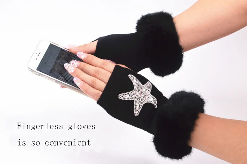 Gothic Kawaii Faux-Fur Embellished Fingerless Gloves - 4 Gothic Kawaii Faux-Fur Embellished Fingerless Gloves - 4