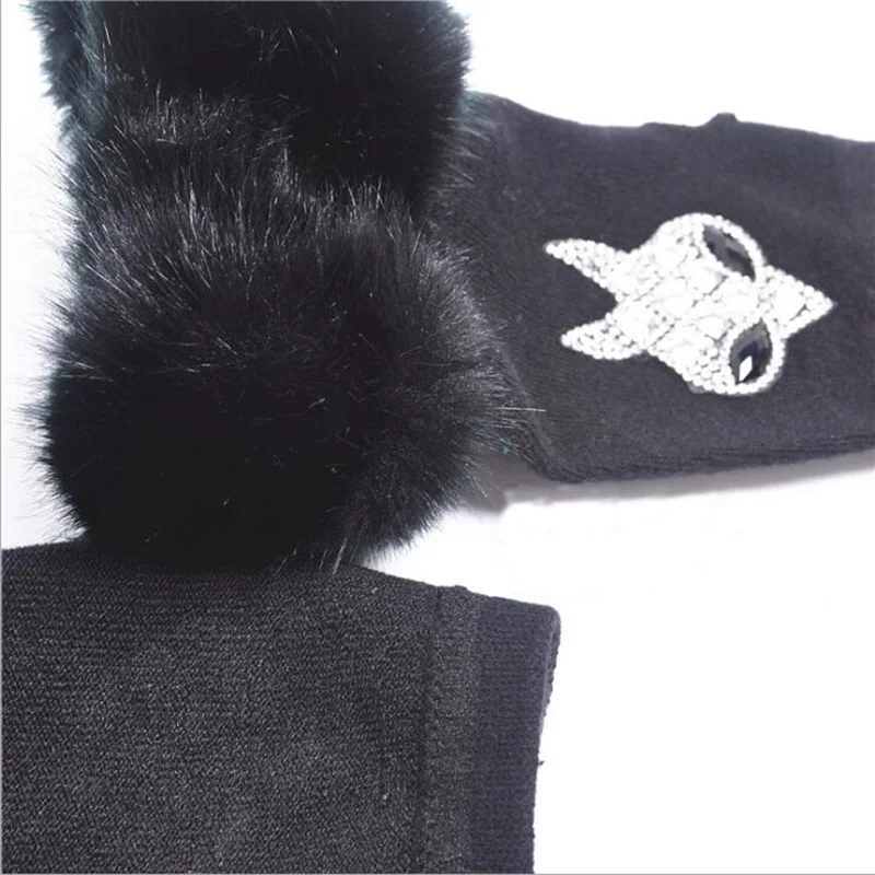 Gothic Kawaii Faux-Fur Embellished Fingerless Gloves - 2 Gothic Kawaii Faux-Fur Embellished Fingerless Gloves - 2