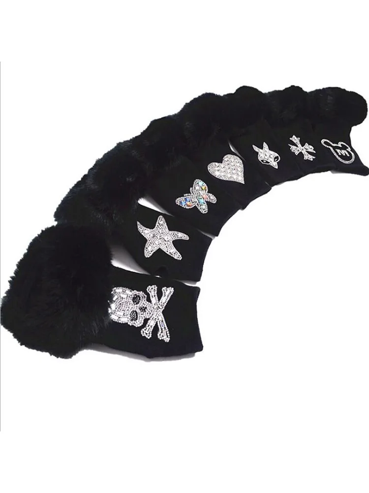 Gothic Kawaii Faux-Fur Embellished Fingerless Gloves - 1 Gothic Kawaii Faux-Fur Embellished Fingerless Gloves - 1