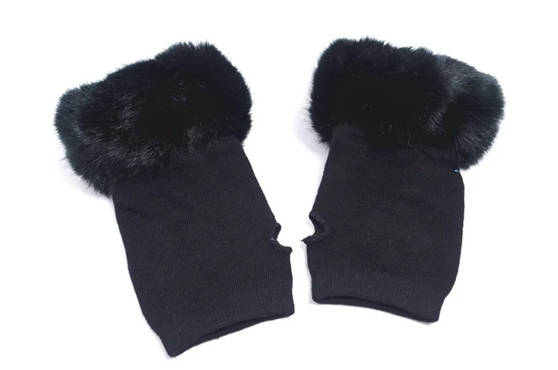 Gothic Kawaii Faux-Fur Embellished Fingerless Gloves - 8 Gothic Kawaii Faux-Fur Embellished Fingerless Gloves - 8
