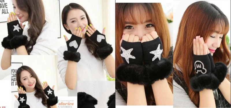 Gothic Kawaii Faux-Fur Embellished Fingerless Gloves - 3 Gothic Kawaii Faux-Fur Embellished Fingerless Gloves - 3