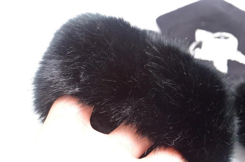 Gothic Kawaii Faux-Fur Embellished Fingerless Gloves - 6 Gothic Kawaii Faux-Fur Embellished Fingerless Gloves - 6