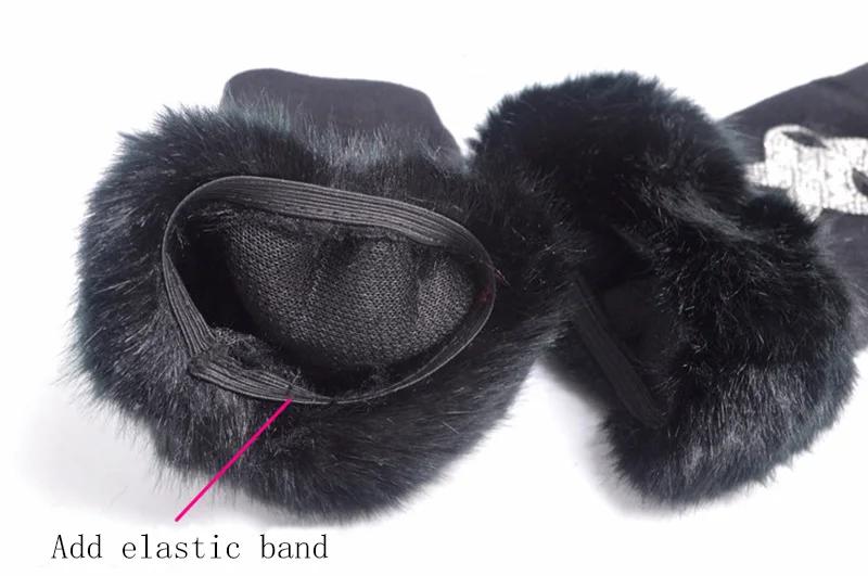 Gothic Kawaii Faux-Fur Embellished Fingerless Gloves - 5 Gothic Kawaii Faux-Fur Embellished Fingerless Gloves - 5