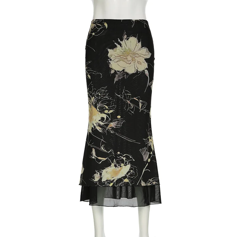 Dark Mori Girl Floral Embroidered Maxi Skirt - 1 Dark Mori Girl Floral Embroidered Maxi Skirt - 1
