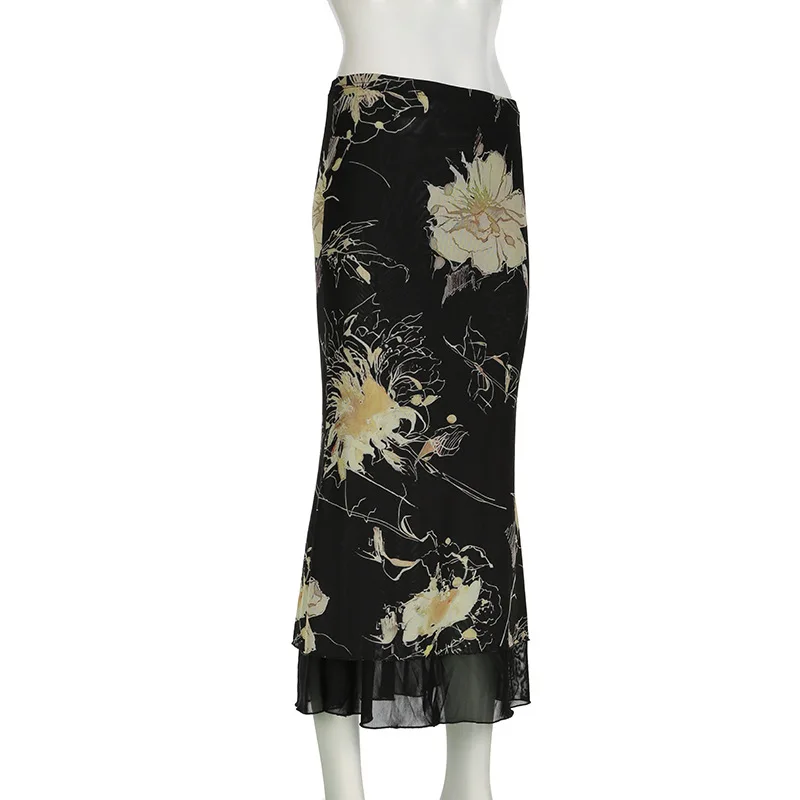 Dark Mori Girl Floral Embroidered Maxi Skirt - 2 Dark Mori Girl Floral Embroidered Maxi Skirt - 2