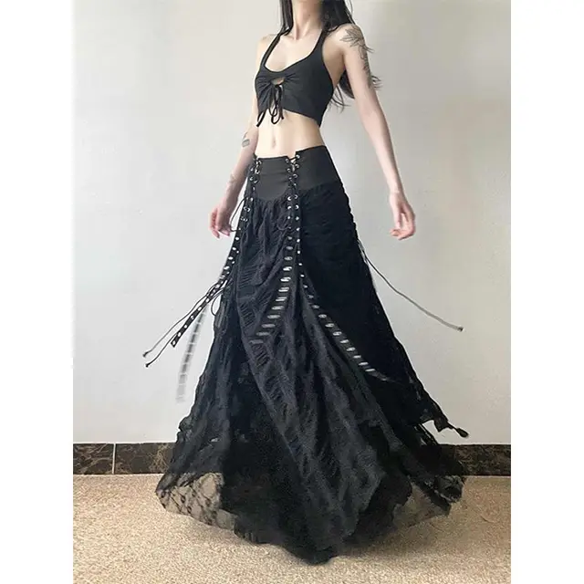 Gothic Punk Asymmetrical Layered High-Slit Skirt - 4 Gothic Punk Asymmetrical Layered High-Slit Skirt - 4